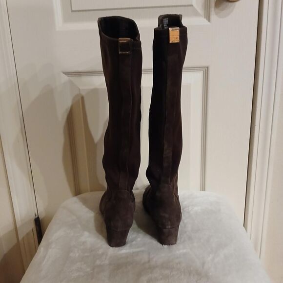 Rockport brown suede knee-high boots with stretchy calf wedge heel size 8 - Picture 5 of 8